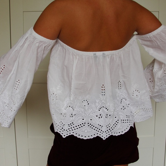 Zara Tops - Zara White off the shoulder blouse with lace bottom